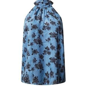 Torrid Romantic Rose Blue Floral Print Chiffon Mock Neck Halter Top Size 5X